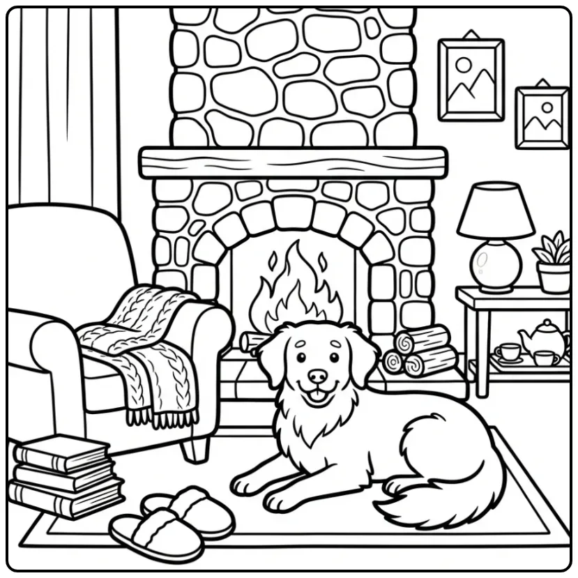 Stabyhoun Resting by a Fireplace coloring page