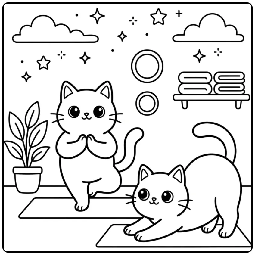 Relaxing Yoga Cats for Children coloring page