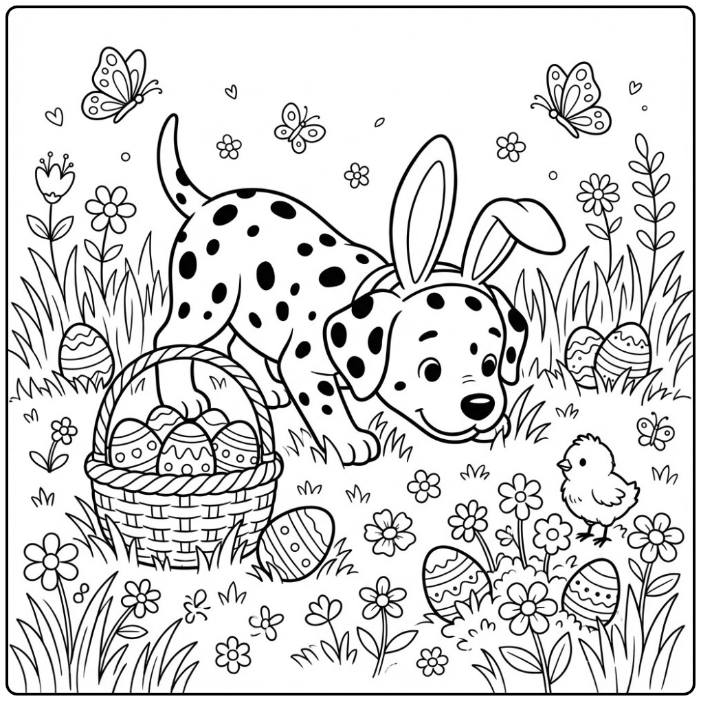 Easter Celebrating with a Cheerful Dalmatian Pup coloring page