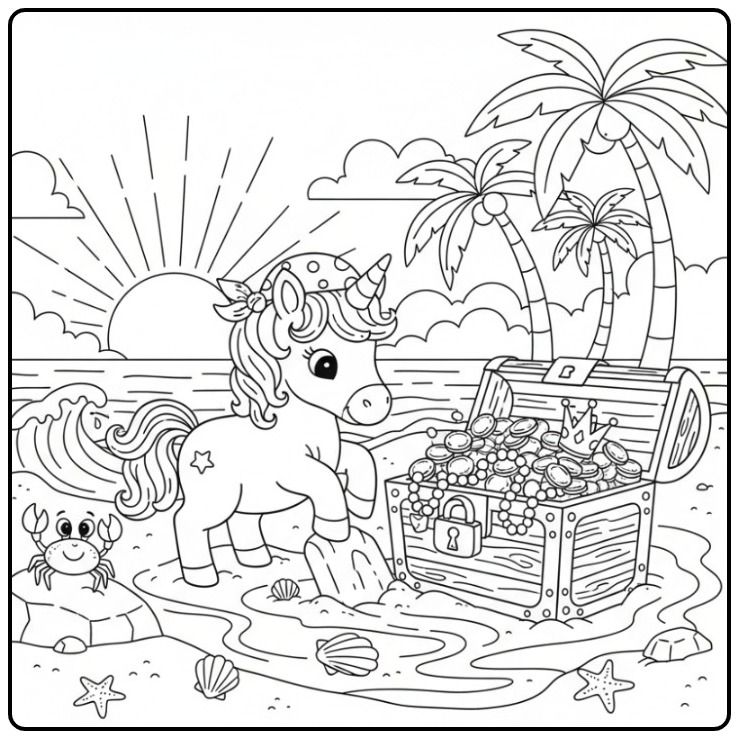 Pirate Adventure Unicorn Cute coloring page