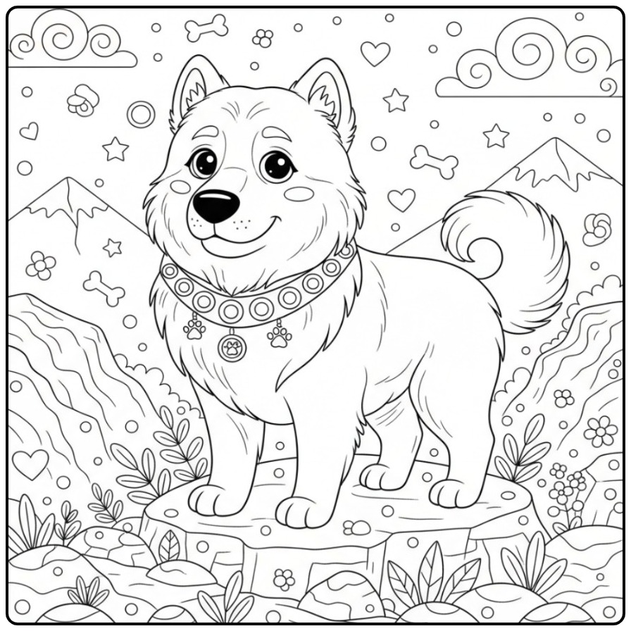 Caucasian Shepherd on a Rocky Hill coloring page