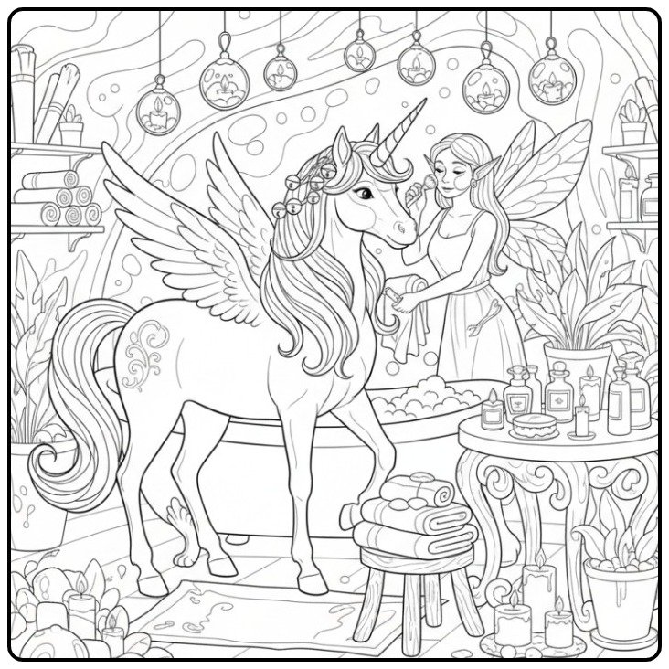 Beautiful Fairy and Unicorn for a Spadag coloring page