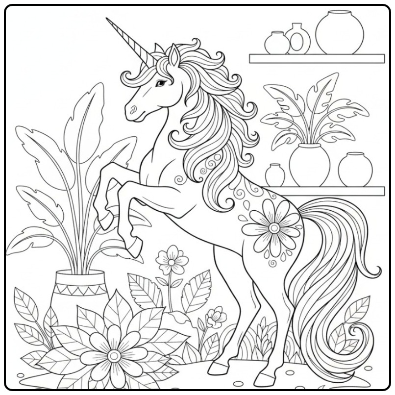 Beautiful Rearing Unicorn Easy coloring page