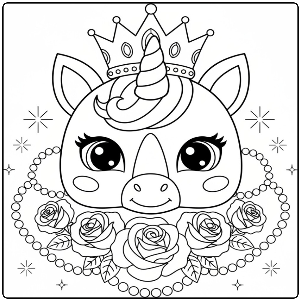 Prinselijke Unicorn Prinsessen Mask with Parels coloring page