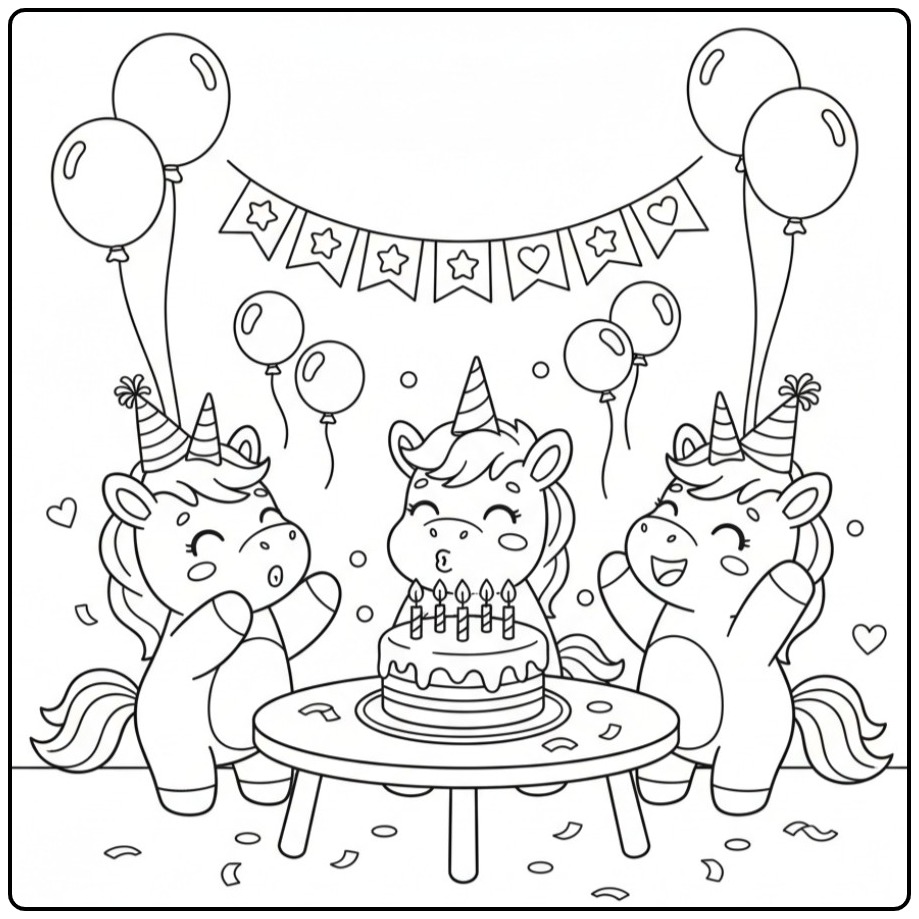 Print This Baby Unicorn on Birthday Party coloring page