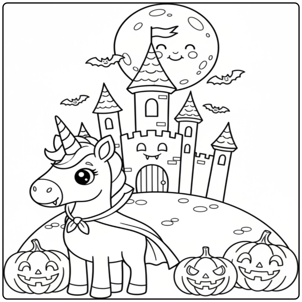 Print This Unicorn Witch for Halloween coloring page
