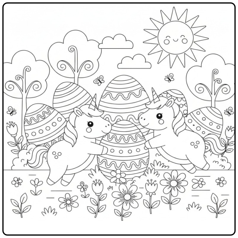 Print This Easy Easter Unicorn Smiling Sun coloring page