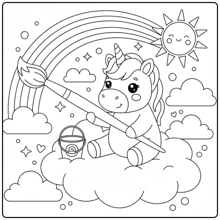 Print This Easy Unicorn and Rainbow 1 coloring page