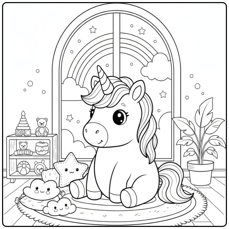 Print This Easy Unicorn and Rainbow coloring page