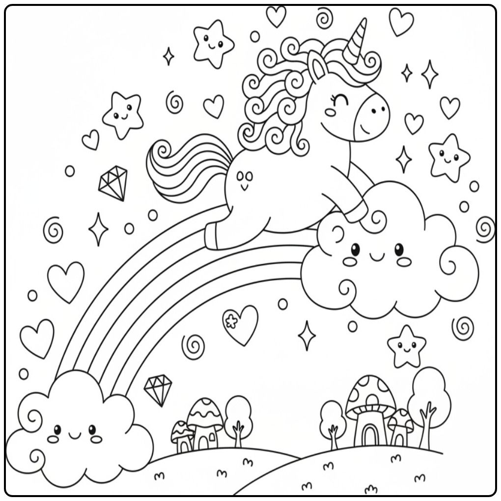 Print This Cute Unicorn and Rainbow coloring page