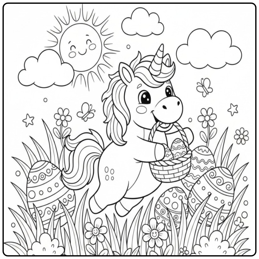 Print This Cute Unicorn Paascoloring Page for the Easter coloring page