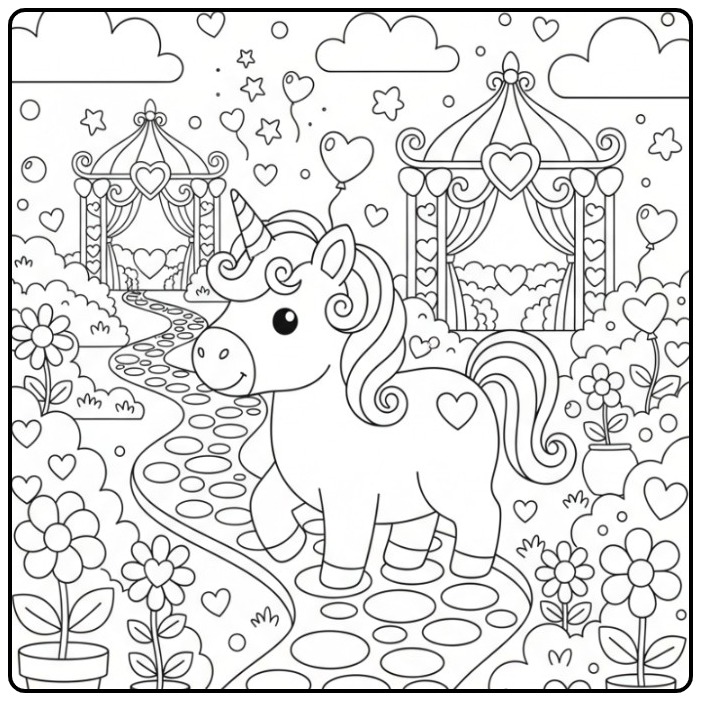 Print This Cute Unicorn Valentijnscoloring Page for Children coloring page