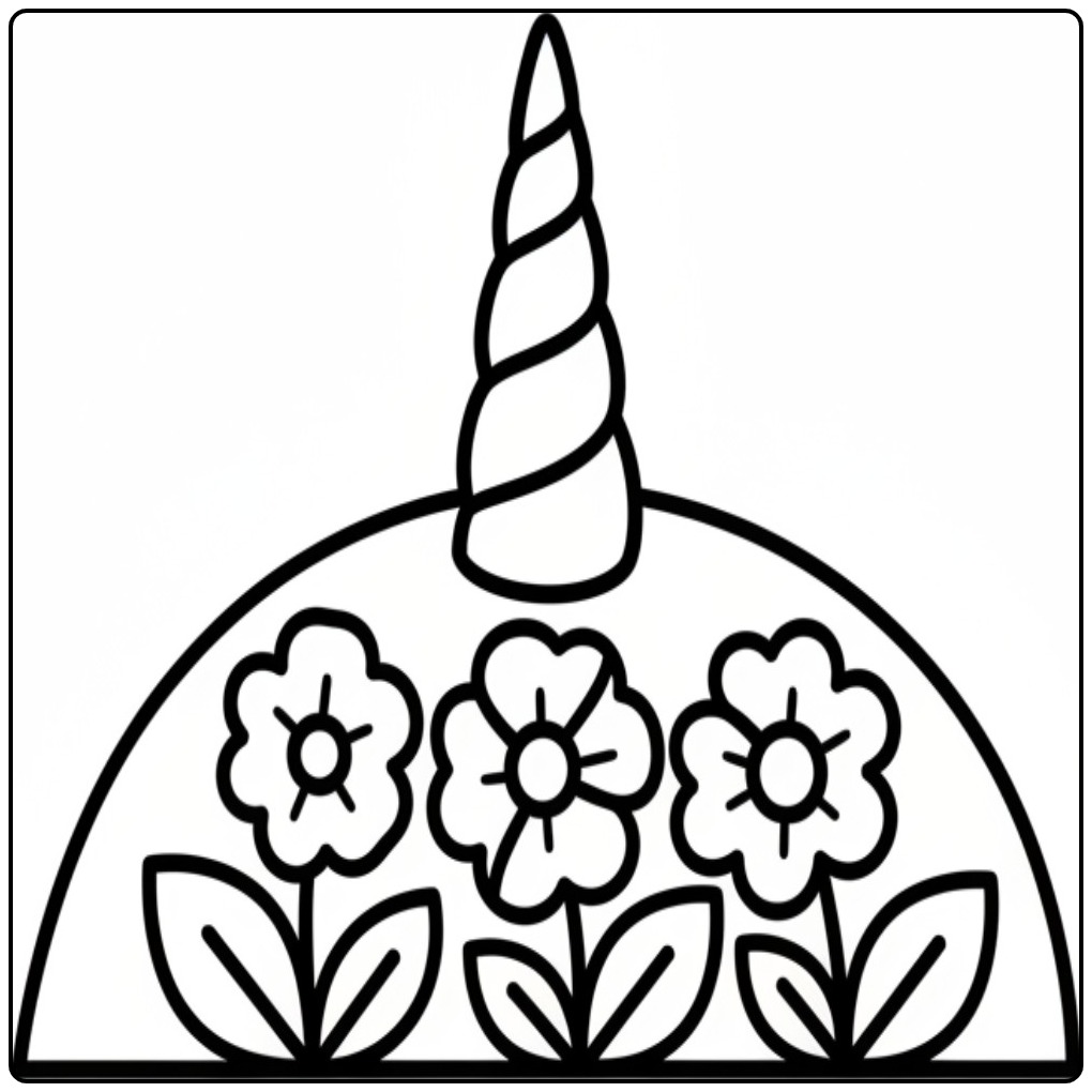 Print a Fun Unicorn Horn Flowers coloring page