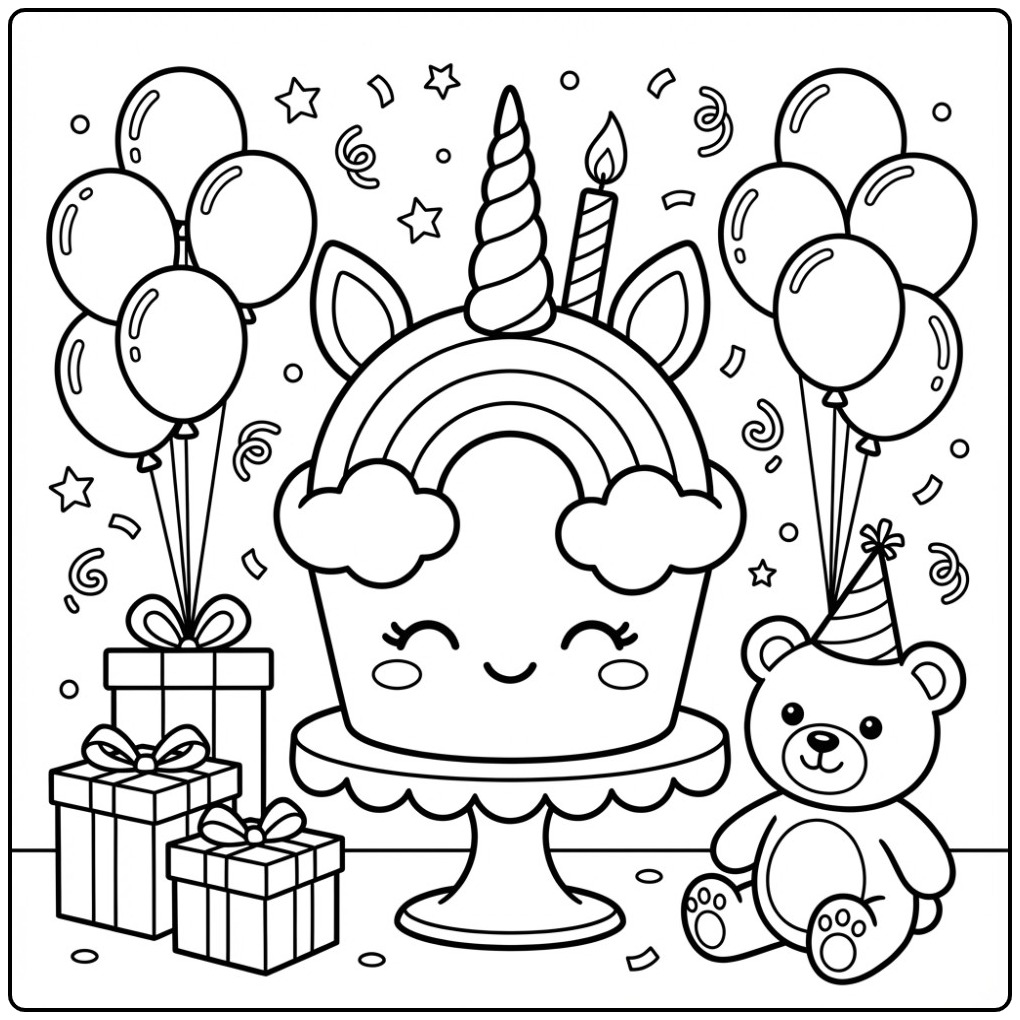 Print Rainbow Unicorn Cupcake for a Party coloring page