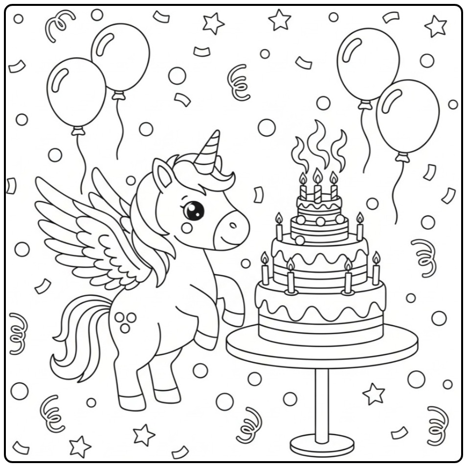 Print a Verjaardagscoloring Page Unicorn with Wings Party coloring page