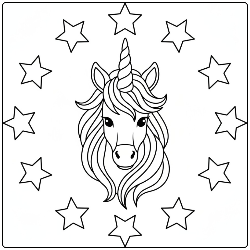 Printable Unicorn Head with Beautiful Long Mane coloring page