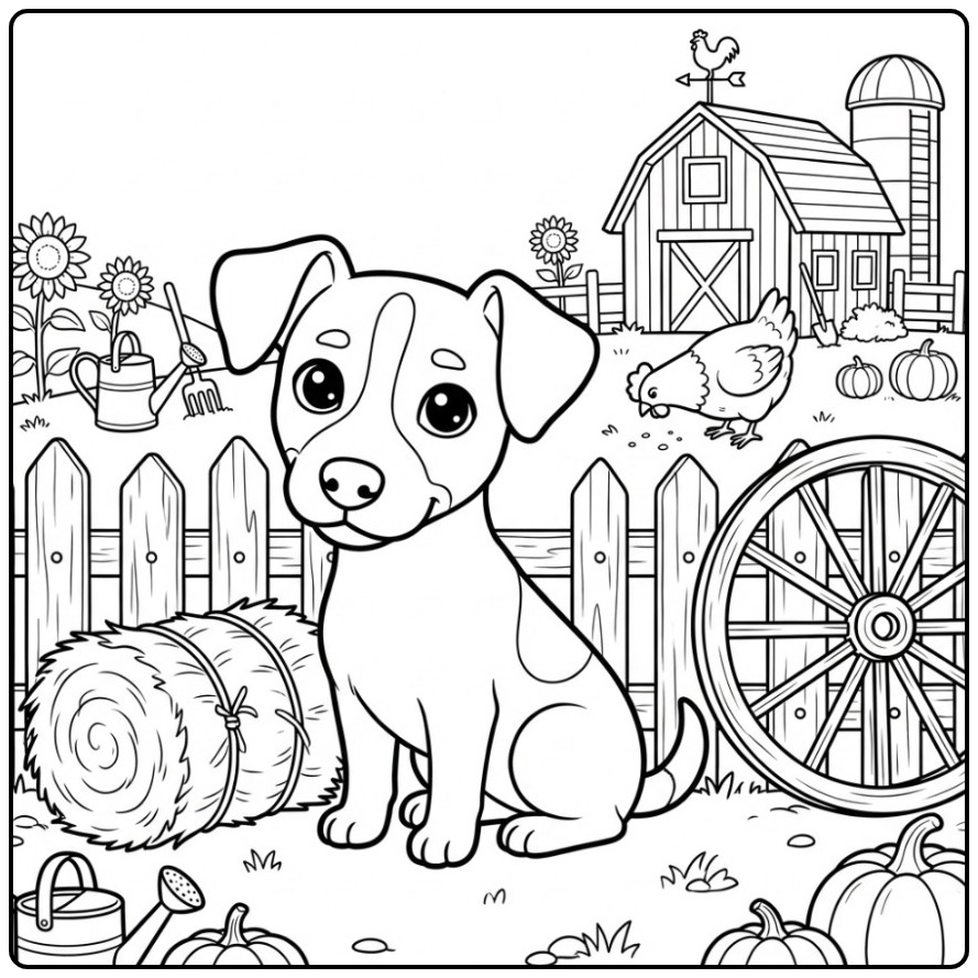 Jack Russell Puppy on a Farm coloring page