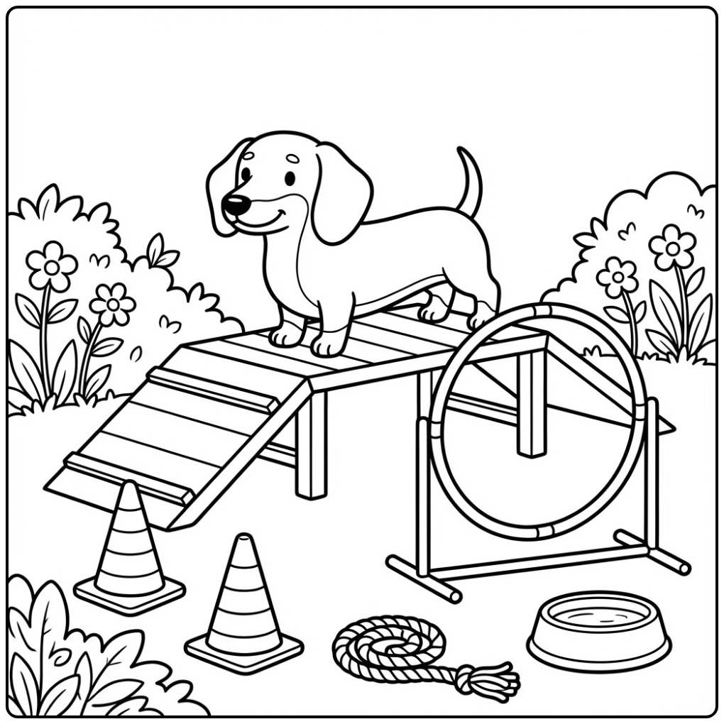 Printable Dachshund Agility Practice Doing coloring page