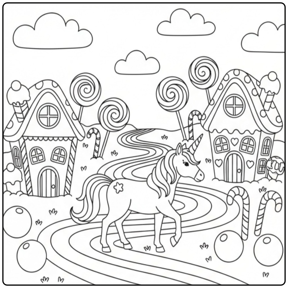 Printable Unicorn Rainbow in a Dream World coloring page