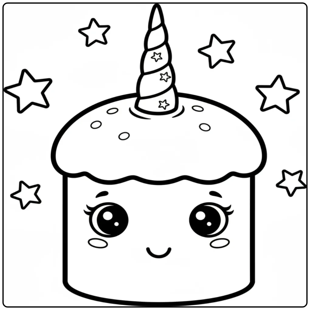 Printable Unicorn Cake with a Magical Horn 1 coloring page
