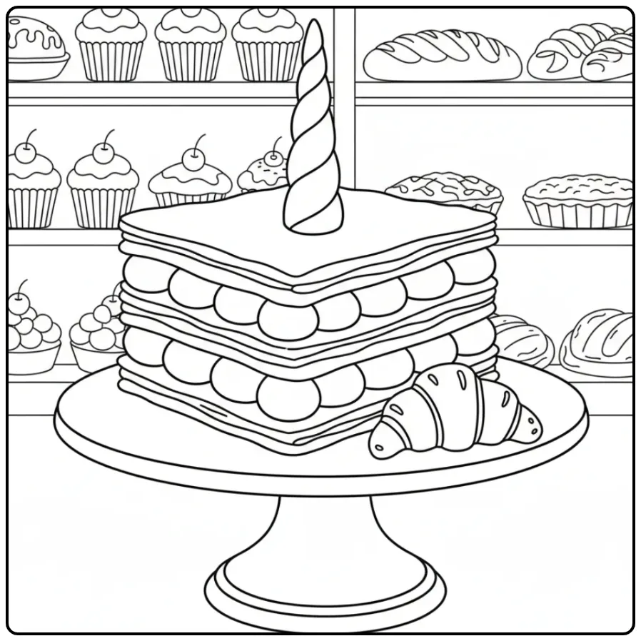 Printable Unicorn Cake for a Party coloring page