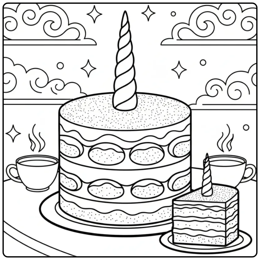 Printable Unicorn Cake for a Magical Party coloring page