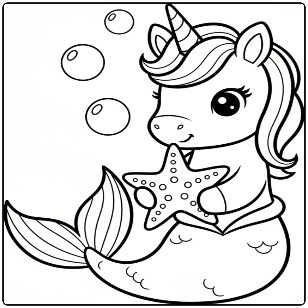 Printable Unicorn Mermaid Underwater Swimming coloring page