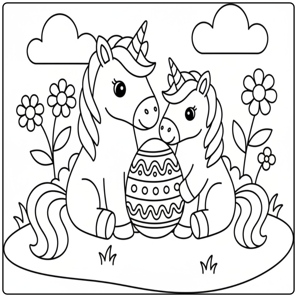 Printable Unicorns a Egg Unicorn Easter with Family coloring page