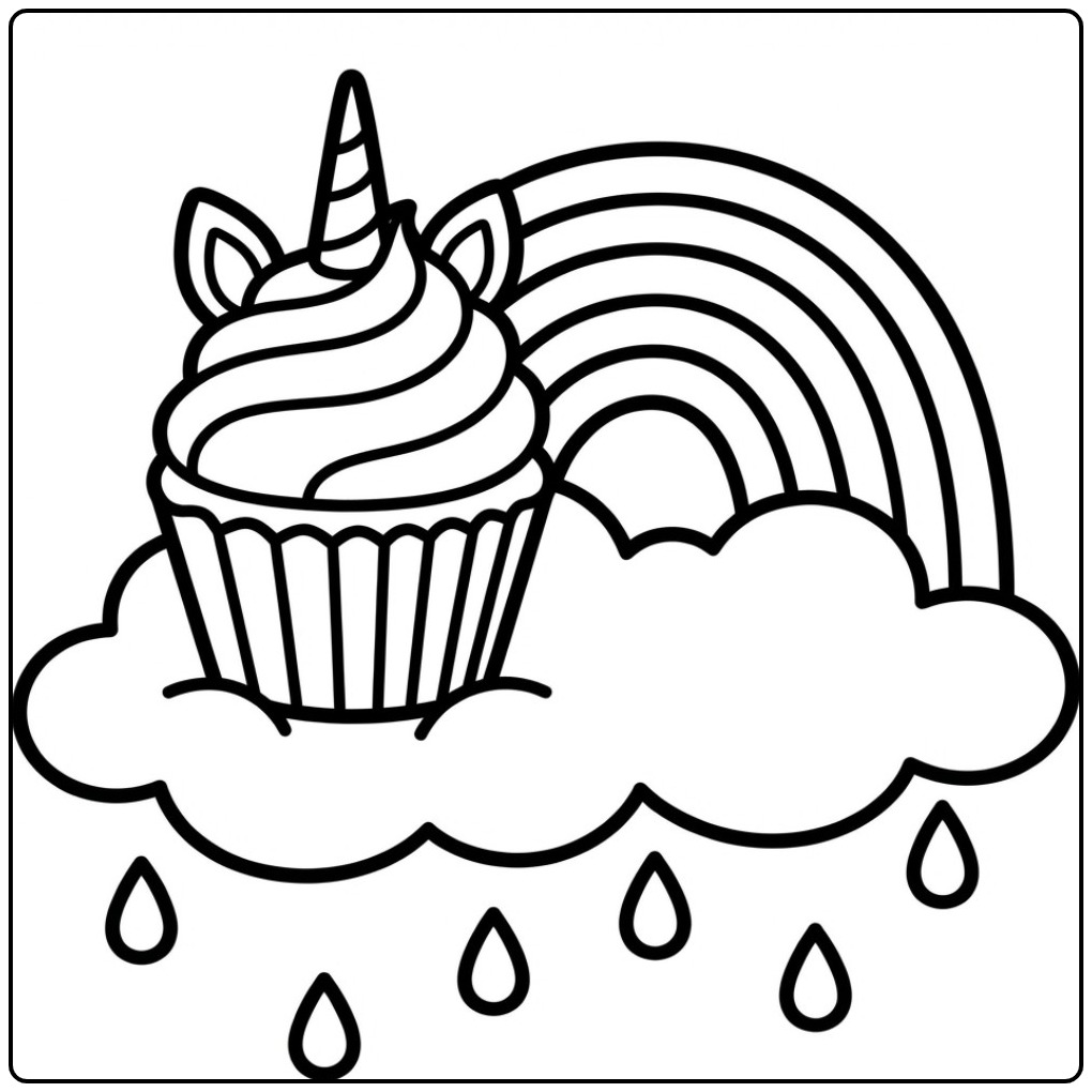 Printable Unicorn Cupcake a Big Rainbow coloring page