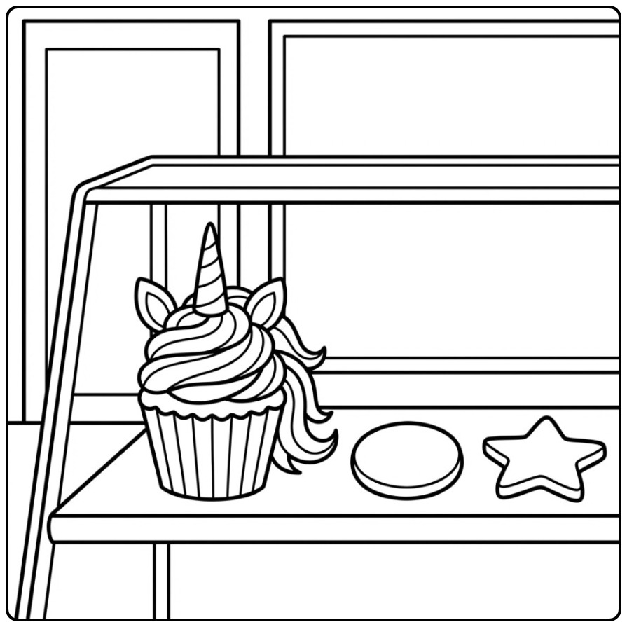 Printable Unicorn Cupcake for Creative Children coloring page