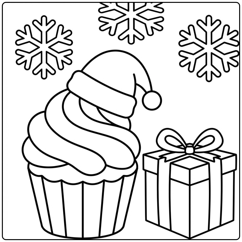 Printable Unicorn Cupcake for the Christmas Days coloring page