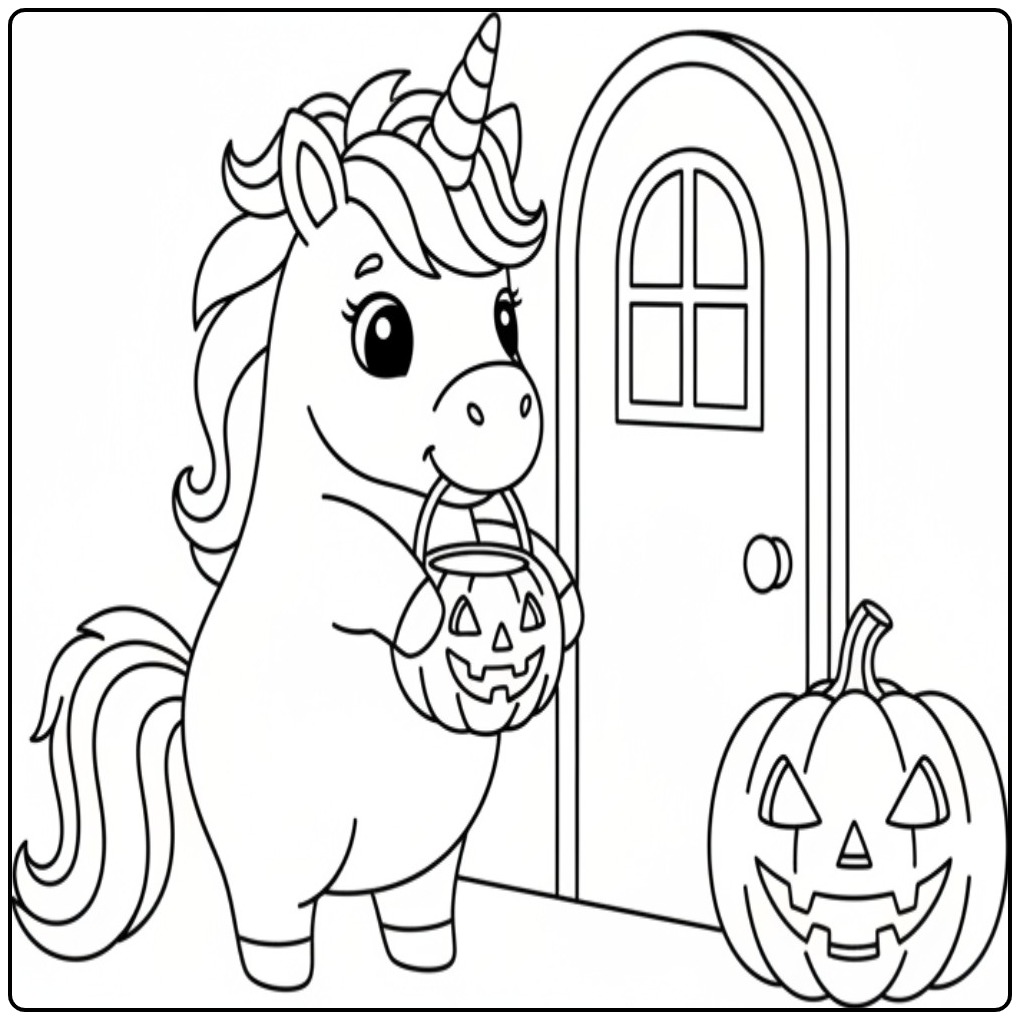 Printable Unicorn Halloween for Trick or Treat coloring page
