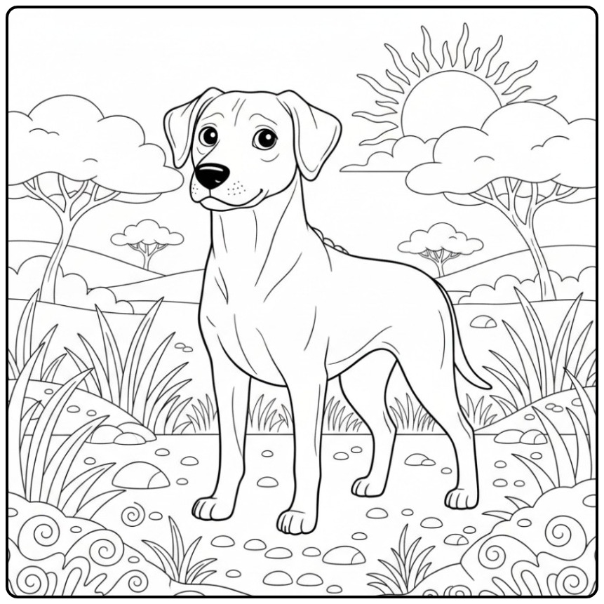 Rhodesian Ridgeback on the Savanna coloring page