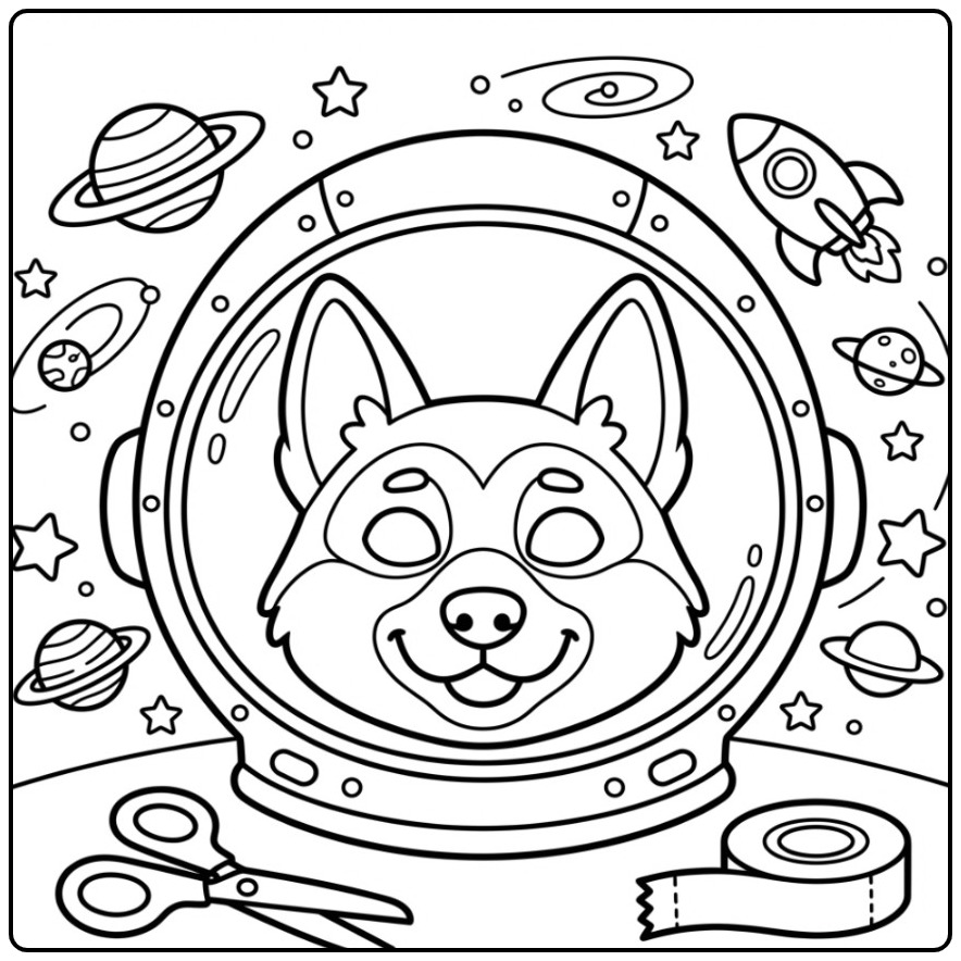 German Shepherd Astronaut Dog Mask coloring page