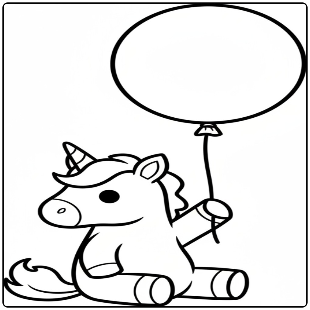 Cute Baby Unicorn a Balloon Holding coloring page