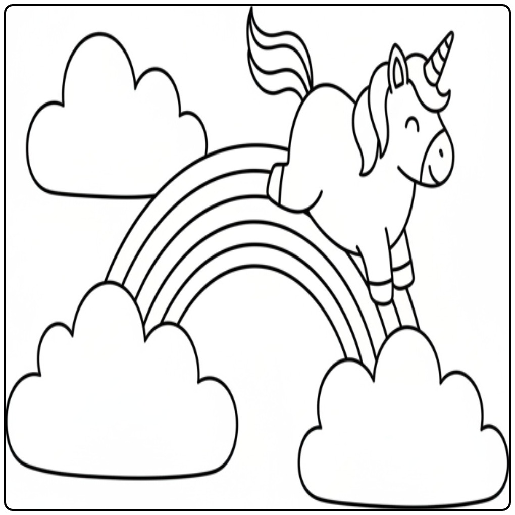 Cute Baby Unicorn on a Colorful Slide coloring page