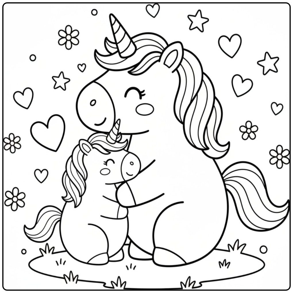 Cute Baby Unicorn for Eenhoornfamilie Fans coloring page
