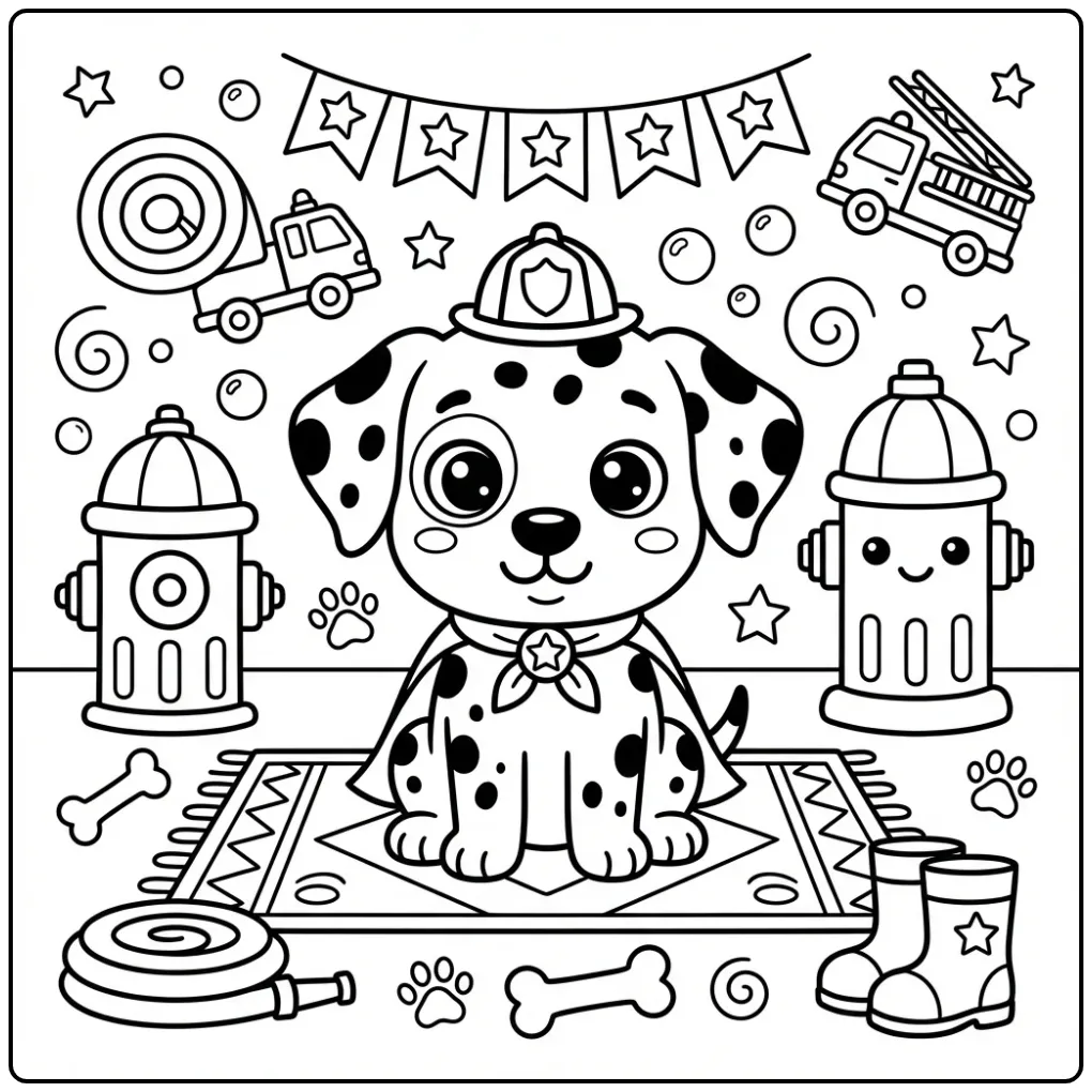 Cute Firefighter Puppy for Adults coloring page