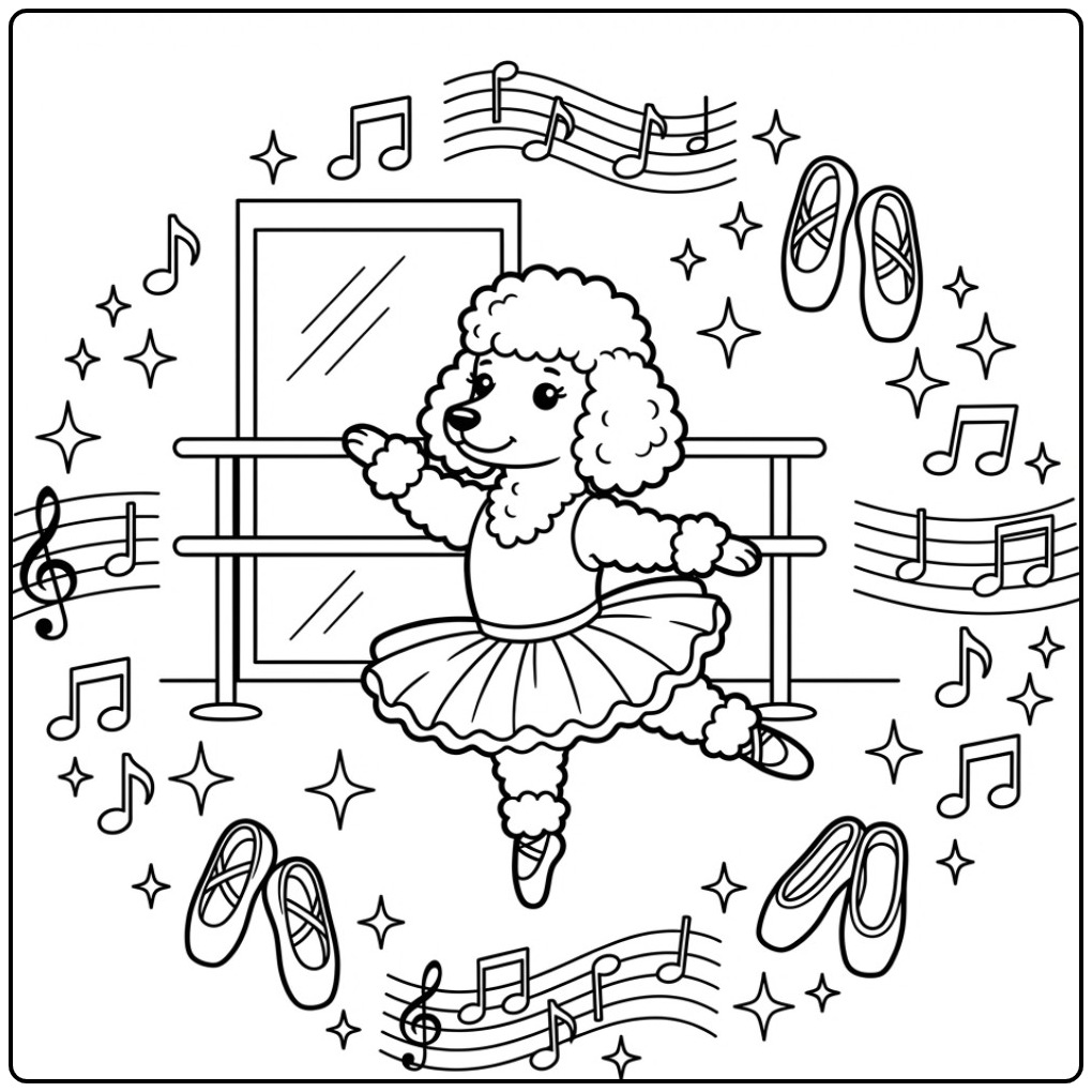 Cute Dancing Ballerina Poodle coloring page