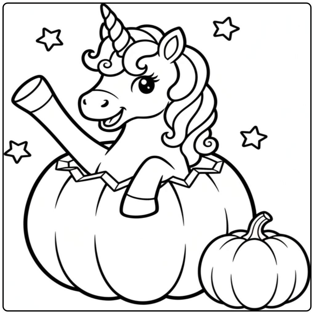 Cute in Pumpkin Unicorn Halloween coloring page