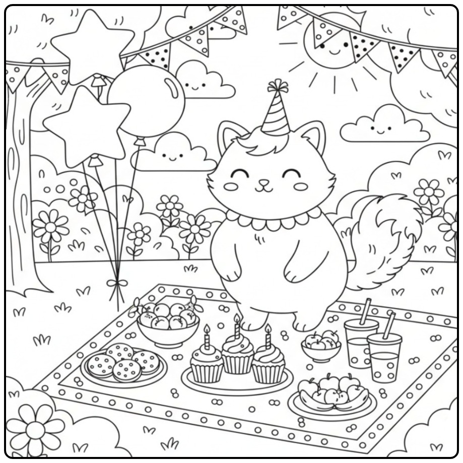 Cute Unicorn Cat Birthday for Children coloring page