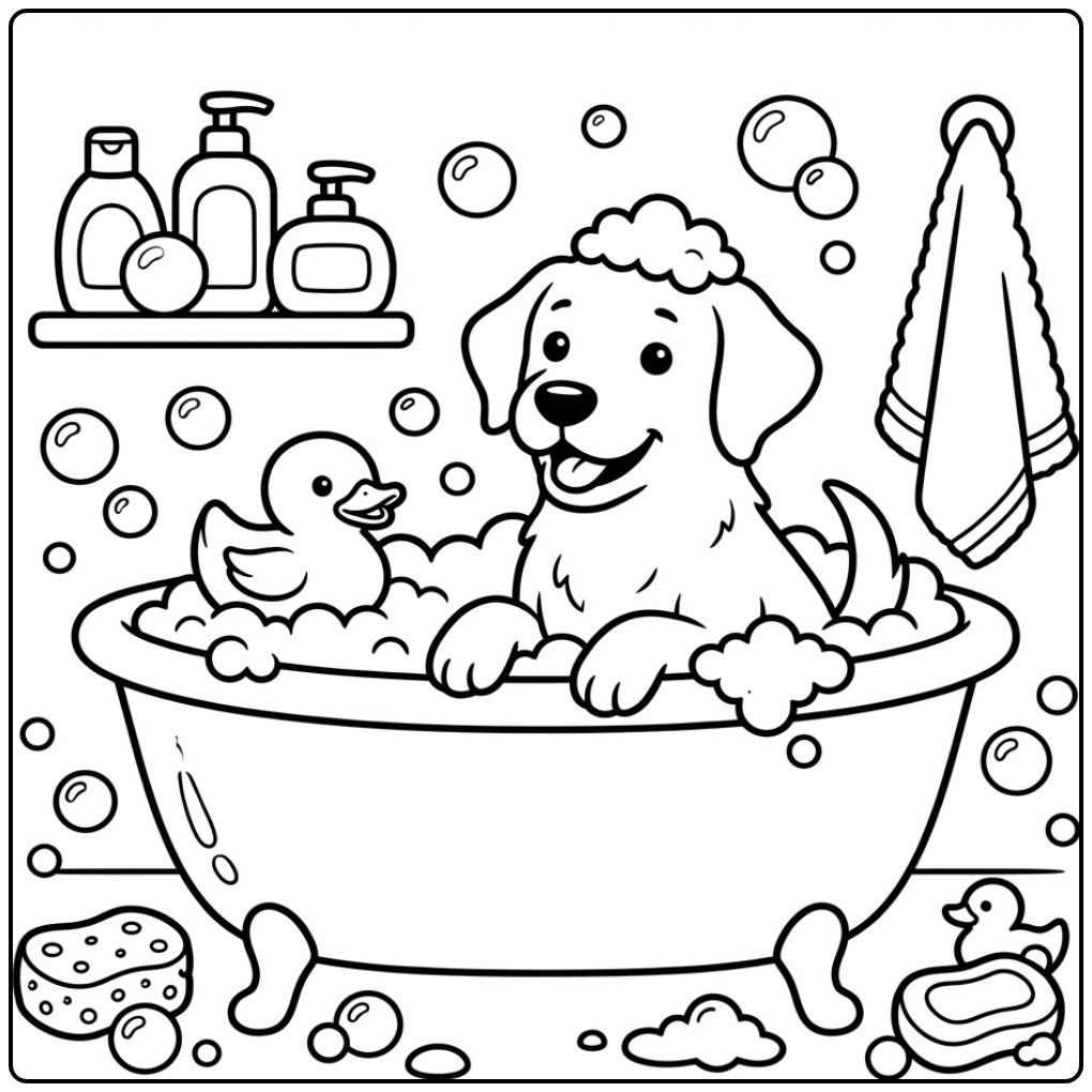 Cute Dog in Bath a Labrador coloring page