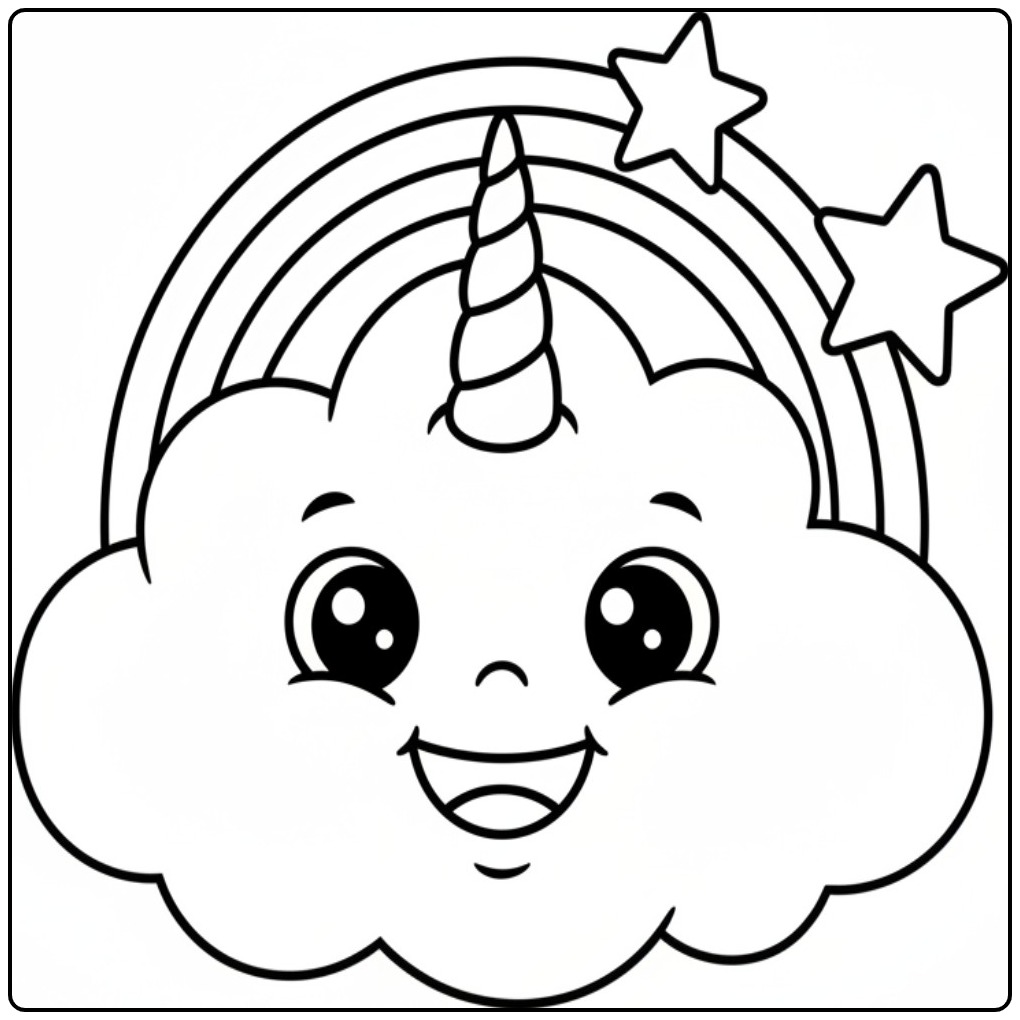 Cute Kawaii Cloud Unicorn Horn coloring page