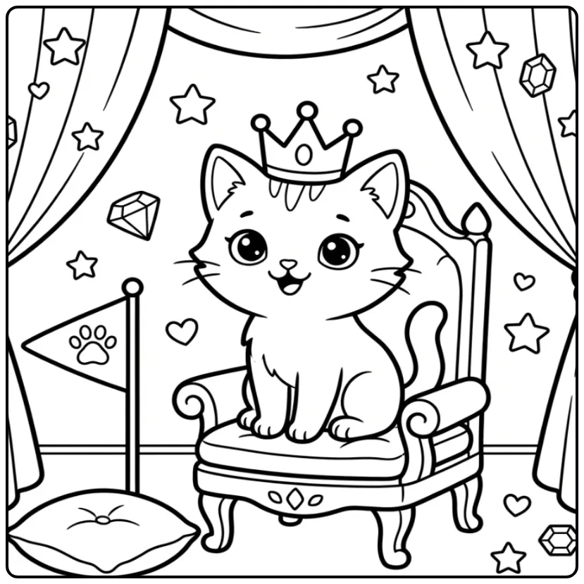 Cute Easy Kitten on a Small Throne coloring page