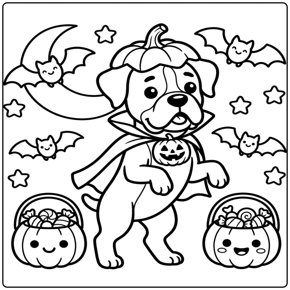 Cute Boxer Dog as Dracula for Halloween coloring page
