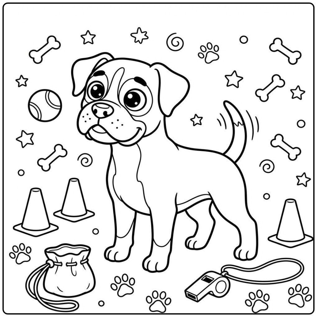 Cute Boxer Dog for the Puppy Training coloring page