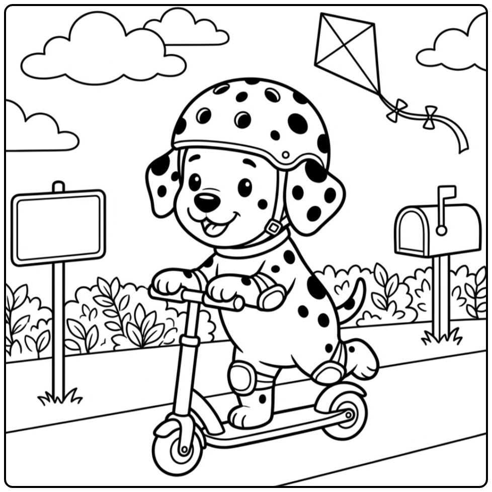 Cute Dalmatian Pup on a Cool Step coloring page