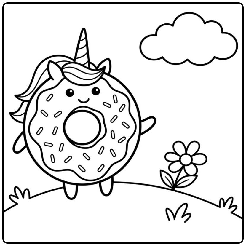 Cute Donut Unicorn in 1 coloring page