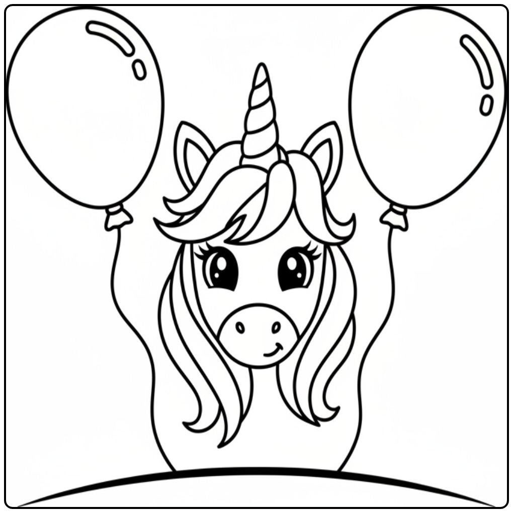 Cute Unicorn Head Ready for a Party coloring page