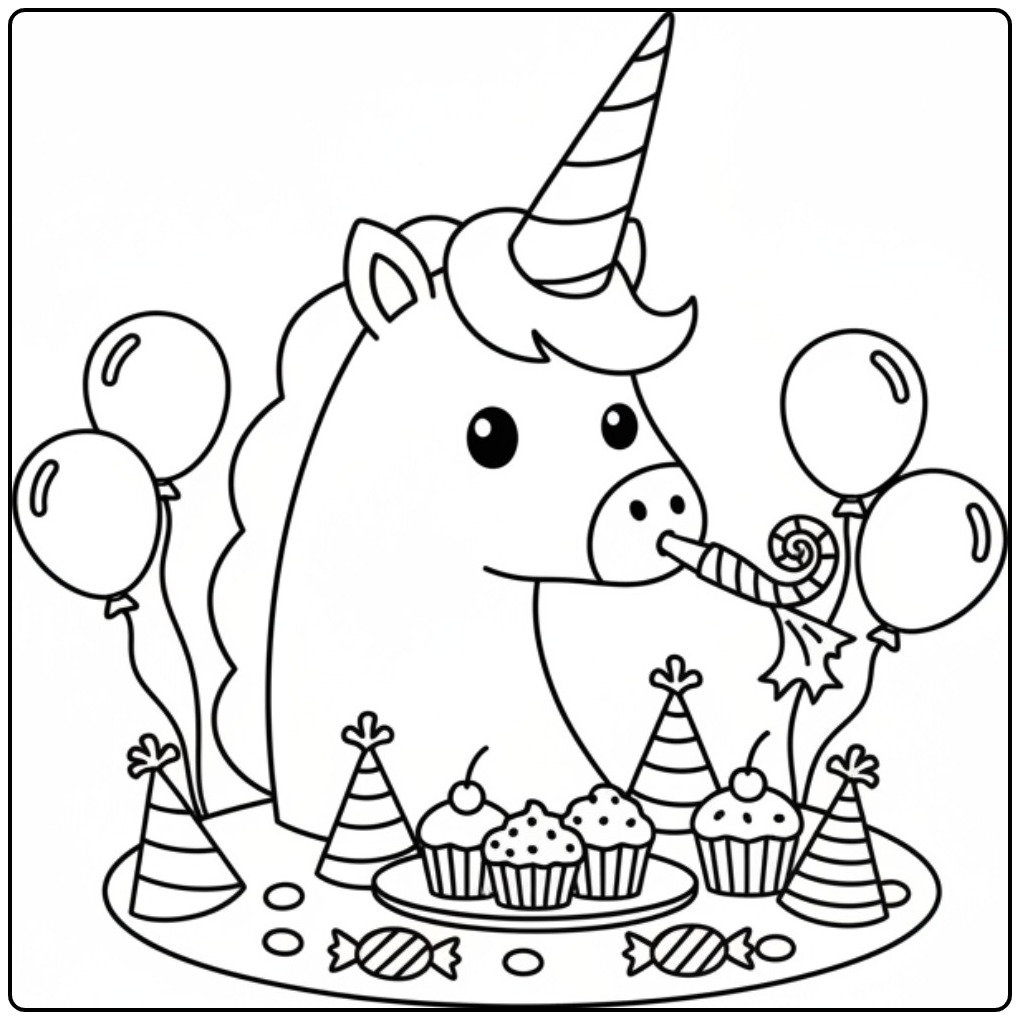 Cute Unicorn Horn Birthday Party coloring page